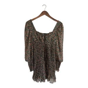SHEIN size small green floral mini dress stretch top area and long sleeves